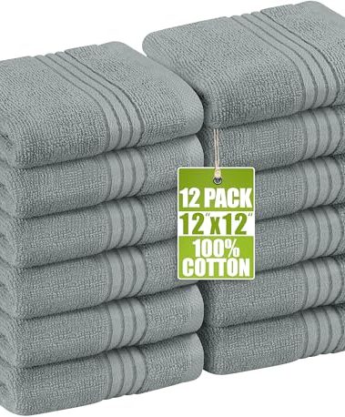 Utopia Towels 12 Pack Premium Wash Cloths Set, 12 by 12 Inches, 100% Cotton Ring Spun, Highly Absorbent and Soft Feel Washcloths for Bathroom, Spa, Gym, and Face, Cool Grey