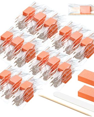 Leelosp 100 Sets Disposable Manicure Kit Basics 3 Pieces Nail Kit, White Wood Nail File 180/180 Grit, Purple Mini Buffer 100/100 Grit, Individually Packed Mini Pedicure Set for Fingernails Toenails