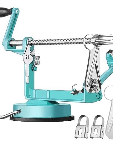 Apple Peeler Slicer Corer with Stainless Steel Blades and Powerful Suction Base for Apples Pears Potatoes(Blue)