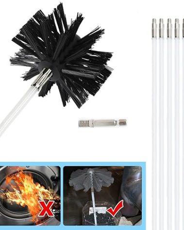 Particle Furnace Cleaning Brush, 100/150mm Brush,Chimney Brush,Dryer Vent Cleaner Kit,Flexible Rods,Up to 13FEET(9Pcs Rods+1Pcs 4" Brush)