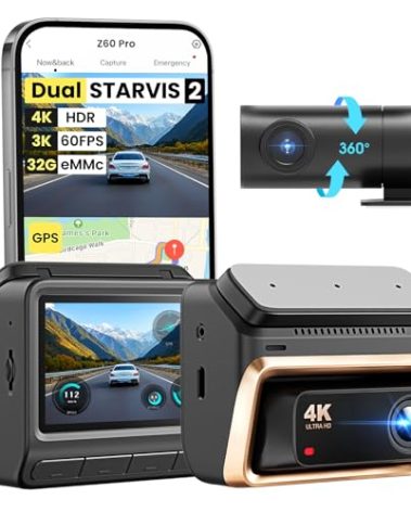 DDPAI 4K Dash Cam Front and Rear, Dual STARVIS 2 IMX678 IMX662 Dashcam,4K+1080P HDR Car Camera With Bulit-in 32G eMMC, 3K/60FPS,4G LTE Support,5G WiFi GPS, 3" IPS,Night Vision,24H Parking Mode,Z60 Pro