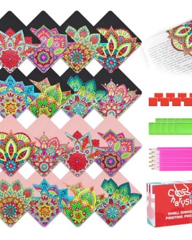 Diamond Painting Bookmark Shape Rhinestone Crystal Valentines Day DIY Diamond Drawing Bookmark by Number Embroidery Painting for Arts Crafts Gift (16PC Mandala)