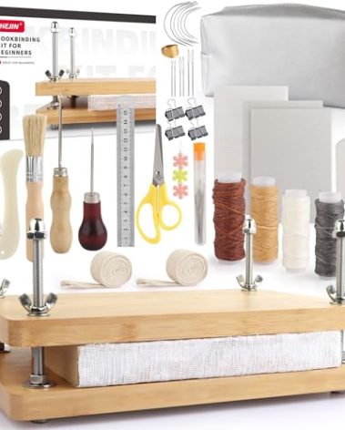 HEJIN Book Binding Kits, Book Press with Plastic Bone Folder, Waxed Thread, Book Binding Materials for Beginners Bookbinding Supplies, 11.6 x 7.8 Inches