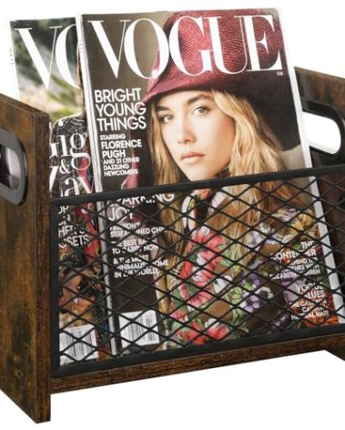 YINMIT Magazine Holder, Magazine Rack for Desktop and Home Office, Farmhouse File Storage Basket for Letters, Magazines, Books, Newspapers (Small)