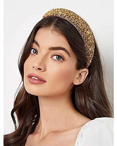 Wecoe Yellow Gold Glitter Rhinestone Padded Bling Sparkle Headband For Women & Girls Gifts