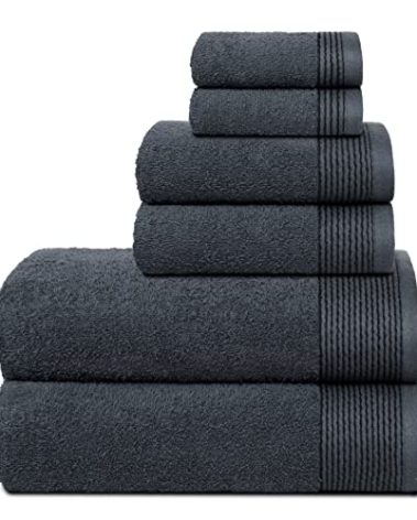 Belizzi Home 100% Cotton Ultra Soft 6 Pack Towel Set, Contains 2 Bath Towels 28x55 inch, 2 Hand Towels 16x24 inch & 2 Washcloths 12x12 inch, Compact Lightweight & Highly Absorbant - Charcoal Grey