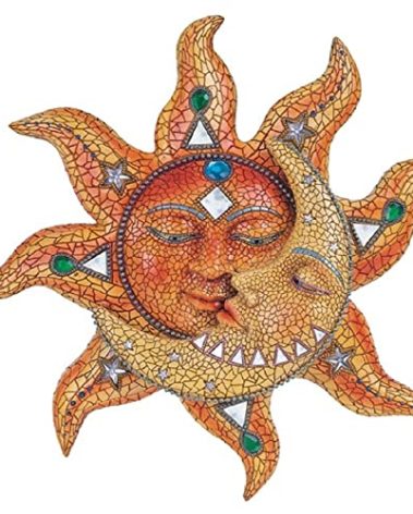 George S. Chen Imports Polyresin Orange Mosaic Face Sun with Yellow Mosaic Moon, 13", Multicolor (SS-G-63046)