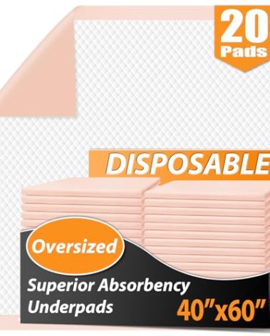 MKISS Oversized Bed Pads 40" x 60"(20 Counts), Heavy Duty Ultra Absorbent Underpads, Chucks Pads Disposable for Adults, Children, Babies, Elderly and Pets
