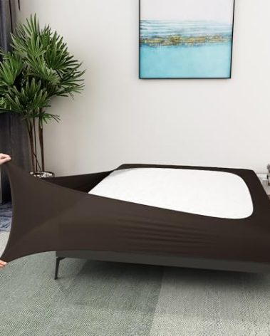 Box Spring Cover King/Cal King Size - Jersey Knit & Stretchy Wrap Around 4 Sides Bed Skirt for Hotel & Home, Brown