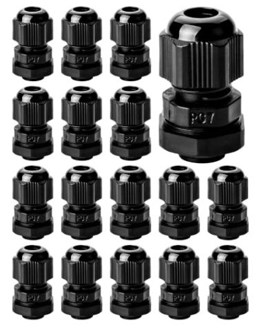Bates Choice - Cable Gland, PG7, 20 Pack, 3-6.5 mm, Nylon Strain Relief Cord Connector, Cord Grip, Watertight Cord Connector, Cable Glands Waterproof, Weatherproof Cord Connector