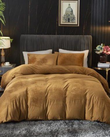 Ivellow Velvet Flannel Duvet Cover King Size Rust Duvet Cover King Velvet Comforter Cover Set Ultra Soft Breathable Cozy Velour Duvet Cover Solid Luxury Bedding Set Zipper Closure Corner Ties