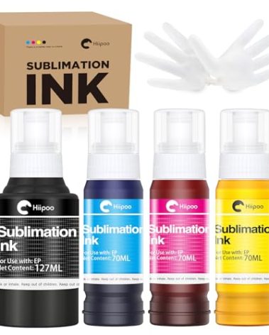 Hiipoo Sublimation Ink Refilled Bottles Compatible for ET2400 ET-2800 ET2720 ET2760 ET2750 ET4800 ET-2803 ET-2850 Inkjet Printers Heat Press Transfer on Mugs T-Shirts
