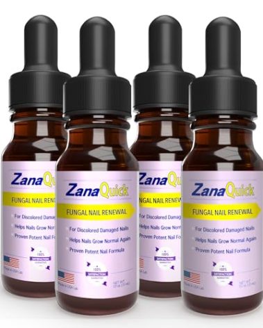 ZanaQuick Toenail Treatment Drops - 4 Pack Extra Strength Nail Repair Solution for Toe Nails & Fingernails - Powerful Nail Care Renewal & Recovery Liquid for Thick, Damaged & Discolored Nails Remedy