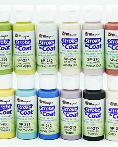 Creative Hobbies Speckled Mayco Stroke and Coat Wonderglaze for Bisque - 12 Assorted 2oz Jars with How to Paint Pottery Book