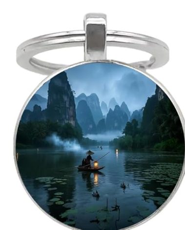 Xizhounianfeng Creative Alloy Keychain Cute Cartoon Keyring with Pendant – Durable and Stylish Accessory, Perfect for Gifts(bigger Guilin's landscape)