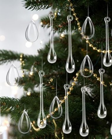 Cinnvoice 100 Pcs Christmas Crystal Teardrop Ornaments Christmas Acrylic Raindrop Ornaments Clear Water Drop Chandelier Pendant Icicles Hanging Decorations for Xmas Tree Wedding Home Party Supplies