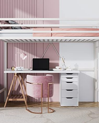 SHA CERLIN Loft Bed Twin Size with Ladder and Guardrail,Heavy Duty Metal Slats Support No Box Spring Needed Small Space Saving Furniture for Bedroom Dorm,White