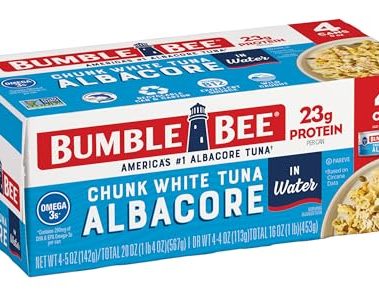 Bumble Bee Chunk White Albacore Tuna in Water, 5 oz Can (Pack of 4) - Wild Caught Tuna - 23g Protein per Serving, High in Omega-3s - Non-GMO Project Verified, Gluten Free, Kosher