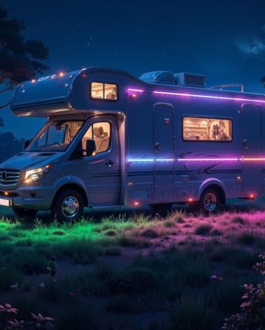 16.4FT RV Awning Lights with App / Remote Control, 12V Camper LED Light Strip with Music Sync, IP65 Waterproof Underglow LED Light Kit for Motorhome, Travel, Trailers, Outdoor Camping, Party BBQ