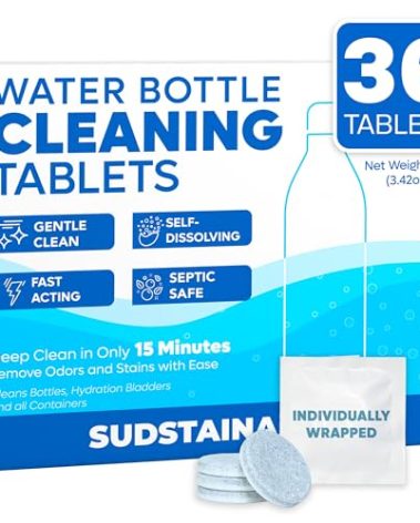 Sudstainables Water Bottle Cleaning Tablets – 36-Pack | Chlorine-Free & Odor-Control Formula | Water Bottle Cleaner, Flasks, Hydration Packs & Travel Mugs | Washer Tablets for Home, Hiking & Camping