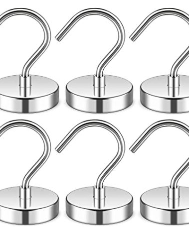 Junarter 6 Pack Heavy Duty Magnetic Hooks - 60LBS Neodymium Magnet Hooks for Hanging, Cruise, Grill, Towel, Kitchen Indoor