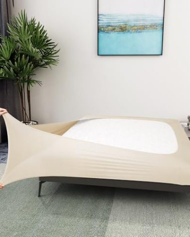 Box Spring Cover Queen Size - Jersey Knit & Stretchy Wrap Around 4 Sides Bed Skirt for Hotel & Home - Queen/Queen XL, Beige