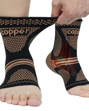 DRNAIETY Copper Ankle Brace for Men & Women - 1 Pair Ankle Compression Sleeve, Compression Support for Plantar Fasciitis, Achilles Tendonitis, Foot Pain, Swelling - Everyday Use (Yellow-Black L)