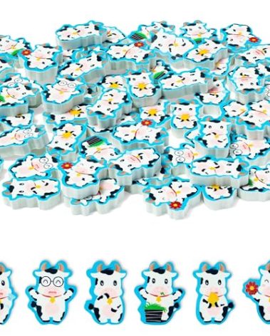 BZaber Fall Cow Mini Erasers - 60Pcs Back to School Gifts for Kids Cute Pencil Top Erasers Mini Cow Cartoon Pattern Eraser for Classroom Activities Rewards Prizes Farm Animal Birthday Party Supplies