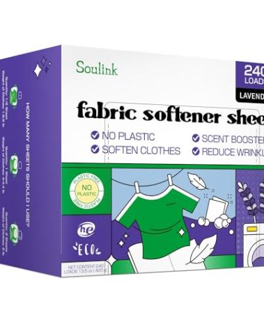 Soulink Fabric Softener Sheets for Washing Machine, No Plastic Jug Soap Strips, Alternative to Fabric Softener Liquid and Pods, Lavender Scent, Up to 240 Loads