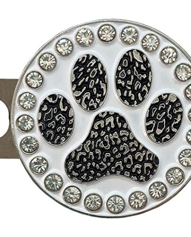 Giggle Golf Bling Golf Ball Marker with Magnetic Hat Clip – Paw Print Sparkly Marker for Women Golfers – Fun Golf Gift with Organza Bag & Bonus Hand Cream