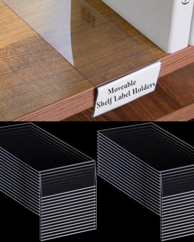 Containlol 50 Pcs Moveable Shelf Label Holders, Clear Bookshelf Label Library Shelf Markers Bookshelf Divider Tags for Library Office Classroom Home(3 x 1.6 Inch)