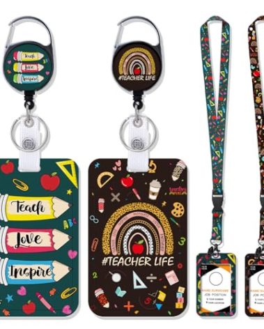 Teacher Retractable Lanyard Badge Holder - 2 PCS Cute Teacher Lanyards for ID Badges and Keys, Retractable ID Badge Holder with Breakaway Lanyard, Fashion Carabiner Clip Office School Gifts