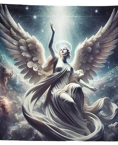 Xolytar Celestial Angel Tapestry for Bedroom Aesthetic – Glowing Ethereal Wings Wall Art, Blue Starry Sky Galaxy Wall Hanging for Dorm, Spiritual Y2K Room Decor (60x50)