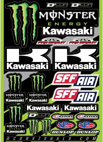 D'cor Visuals Racing Sticker Decal Sheet – 12 Mil Thick Vinyl, Compatible with Kawasaki-Style Dirt Bikes – Includes Motocross, Off-Road, and MX Graphics Inspired by Popular Racing Brands 19”x12”