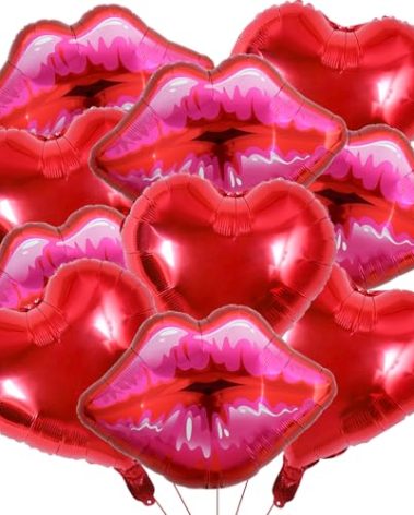 10 Packs of Large Pink Huge Red Lips Balloons Heart Ballons for Makeup Themed Party Anniversary Decor, Kiss The Miss Goodbye(30 Inch)