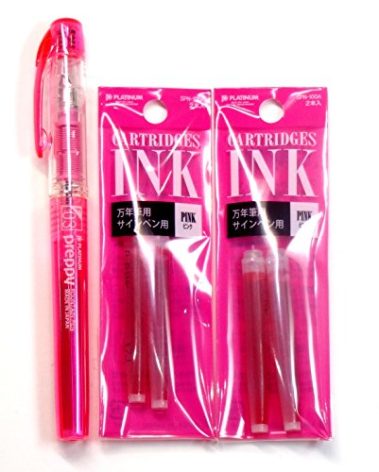 Platinum Fountain Pen, New Preppy, Fine Nib, Pink(PSQ-300#21) + Ink Cartridges SPN-100A#21 (Pink) Set (Japan Import) [Komainu-Dou Original Package]