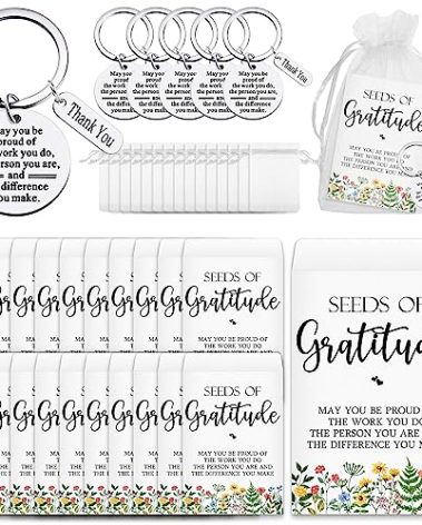 Huquary 25 Pcs Valentines Day Employee Appreciation Gifts for Coworkers Thank You Gifts Keychain Bulk with Organza Bags and Seed Packets for Staff Team Nurses Caregiver Volunteer Teacher