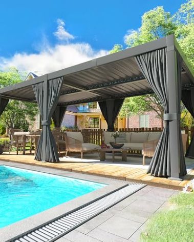 VIWAT Aluminum 10x20 FT Louvered Pergola, Outdoor Pergola with Adjustable Louvered Roof Outdoor Patio Shade Cover, Waterproof & Rustproof Aluminum Gazebo for Backyard and Garden, Gray