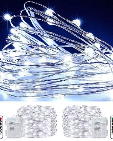 LED Fairy String Lights Battery Operated,2 Pack 33ft 100 LED Waterproof Cool White Twinkle Firefly String Lights with Remote& 8 Lighting Modes Indoor Outdoor Christmas Patio Party Decor