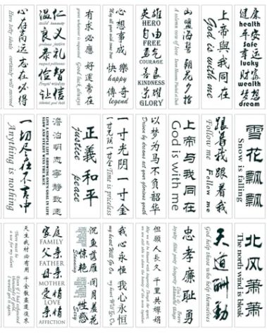Temporary Tattoo Chinese 130+Designs Improved Realistic Fake Tattoo of Chinese Characters,Waterproof Long-lasting Word Tattoos Temporary Christmas Gift blue