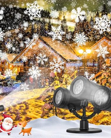 Christmas Snowflake Projector Lights Outdoor, 2024 Upgraded Snowfall LED Christmas Projector Lights- IP65 Waterproof Holiday Christmas Decorations for Outside Yard and House