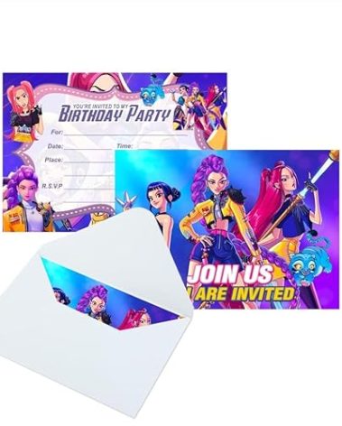 YEEFIGRO 16pcs Demon Movie Hunters Birthday lnvitation Cards Gift Cards with Envelopes for Demon Movie Hunters Theme Party Supplies