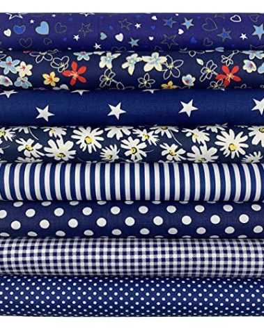 aufodata 8 Pieces 19.6" x 19.6" (50cm x 50cm) Cotton Fabric Squares Quilting Patchwork Floral Pattern Precut Fabric for DIY Quilting Sewing Crafting Artcraft (Navy Blue)