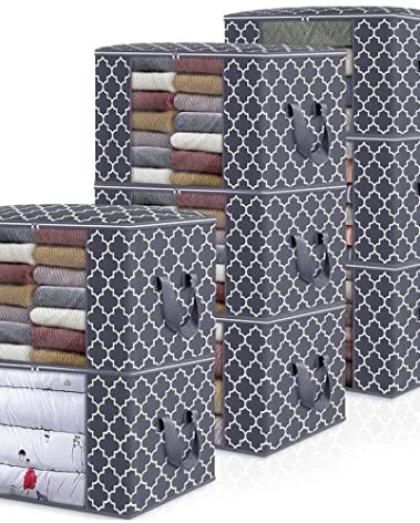 WISELIFE Storage Bags, Large Blanket Clothes Organization and Storage Containers for Bedding, Comforters, Foldable Organizer with Reinforced Handle, Clear Window,Sturdy Zippers,(Grey, 8 x 100L)