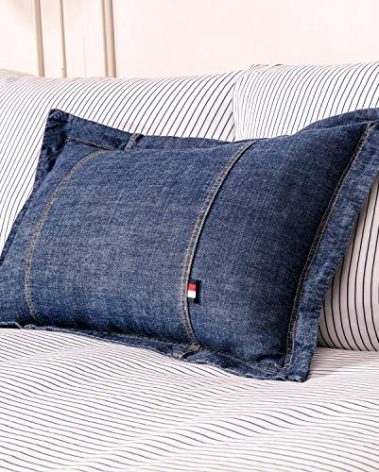 ELEGANT LIFE HOME 100% Cotton Washed Denim Decorative Throw Pillow Covers Dark Blue Cushion Covers Set Soft Oblong Pillow Case Shell for Car Sofa Bedroom (12'' x 18'', 2 PCS)