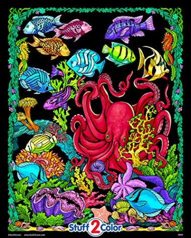 Stuff2Color Octopus Den - Fuzzy Poster - Arrives Uncolored - All Ages Coloring Fun for Kids and Adults - Perfect Indoor Activity