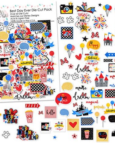 Paper Die Cuts - Best Day Ever - for Disneyland Walt Disney World - Over 60 Cardstock Scrapbook Die Cuts - by Miss Kate Cuttables