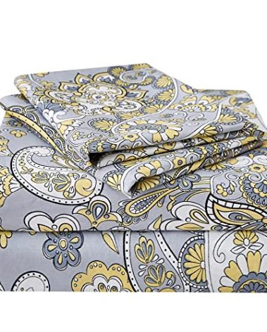 JSD Paisley Sheet Set Queen Size, 4 Piece Retro Pattern Microfiber Bedding Sheets Extra Deep Pocket