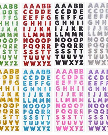 Self Adhesive Glitter Alphabet Stickers, 8 Sheets Glitter Crystal Rhinestones Alphabet Letter Stickers A to Z Letter for Grad Cap and Handicraft Art - 8 Colors